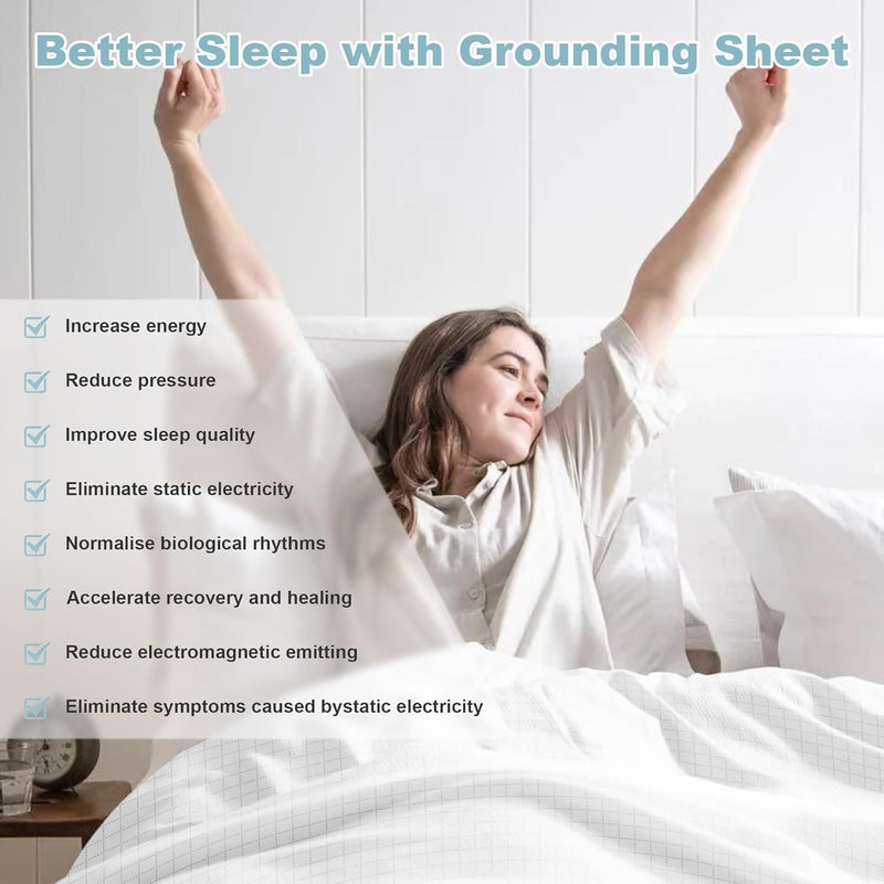 NHIDKU Grounding Sheets King Size,Grounding Flat Sheets 20% Silver for Bed Sleeping for Better Sleep,Grounding Sheets with Grounding Cord - Image 4
